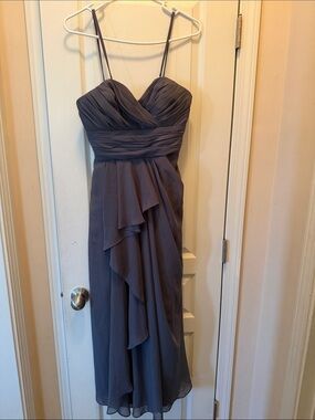 Wtoo Slate Gray Pleated Chiffon Maxi Dress size 2